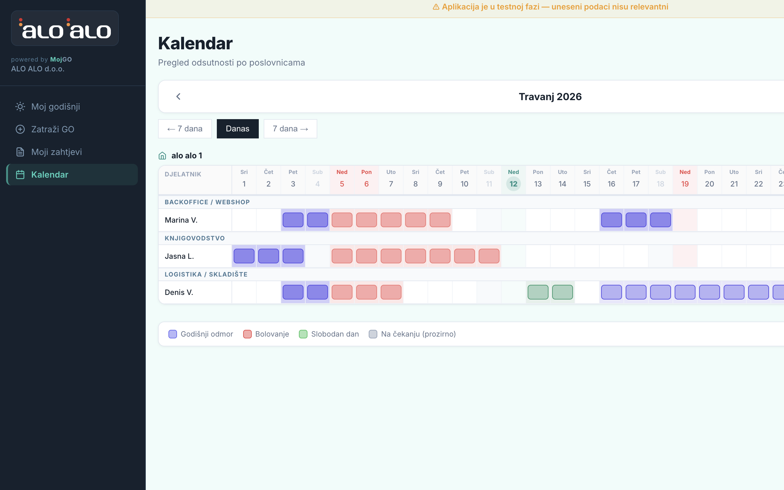 MojGO kalendar prikaz
